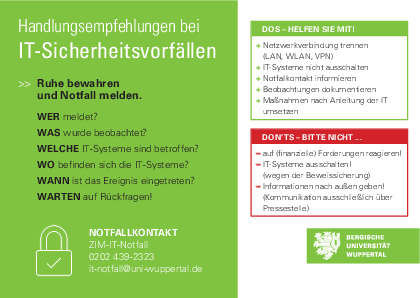 Bild der IT-Notfallkarte mit Kontaktinformationen und Notfallanweisungen